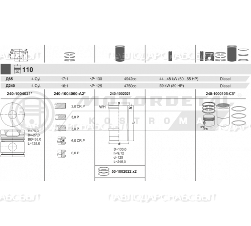 Комплект 240-1000105-С5 (Специалист) 2 маслосьемн.Кострома   МТЗ